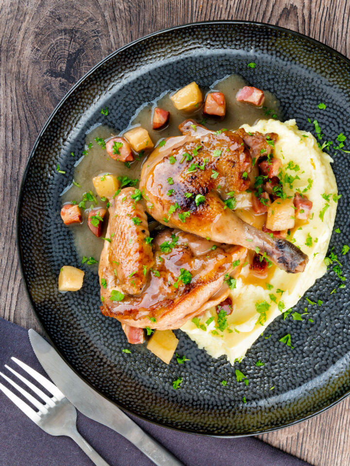 Pheasant Casserole with Bacon and Cider Krumpli