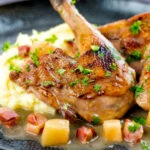 Pheasant casserole with a cider gravy, bacon & apples served with mashed potatoes.