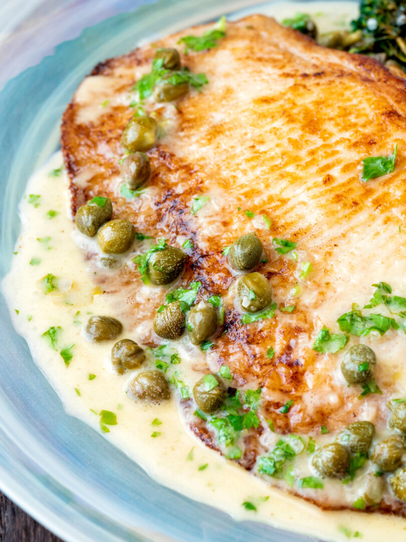 Pan Fried Skate Wings with Prosecco and Caper Sauce Krumpli