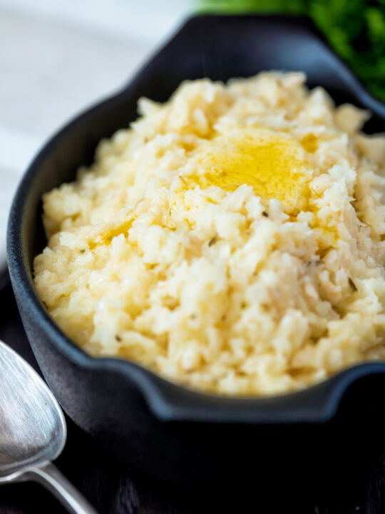 Buttery celeriac mash served with an extra knob of butter.