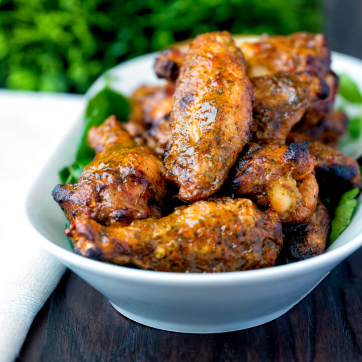 Spicy mango habanero wings served with extra dipping sauce.