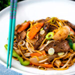 Homemade Chinese beef chow mein fakeaway.