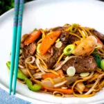 Homemade Chinese beef chow mein fakeaway.