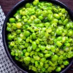 Overhead quick and easy crushed or smashed minted peas.