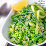 Samphire salad with peas, broad beans and shaved asparagus featuring a title overlay.