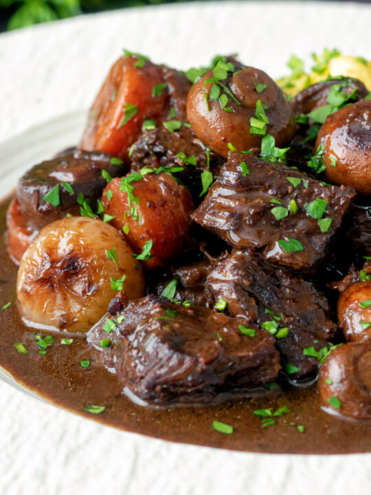 Close up Instant Pot beef bourguignon or burgundy.