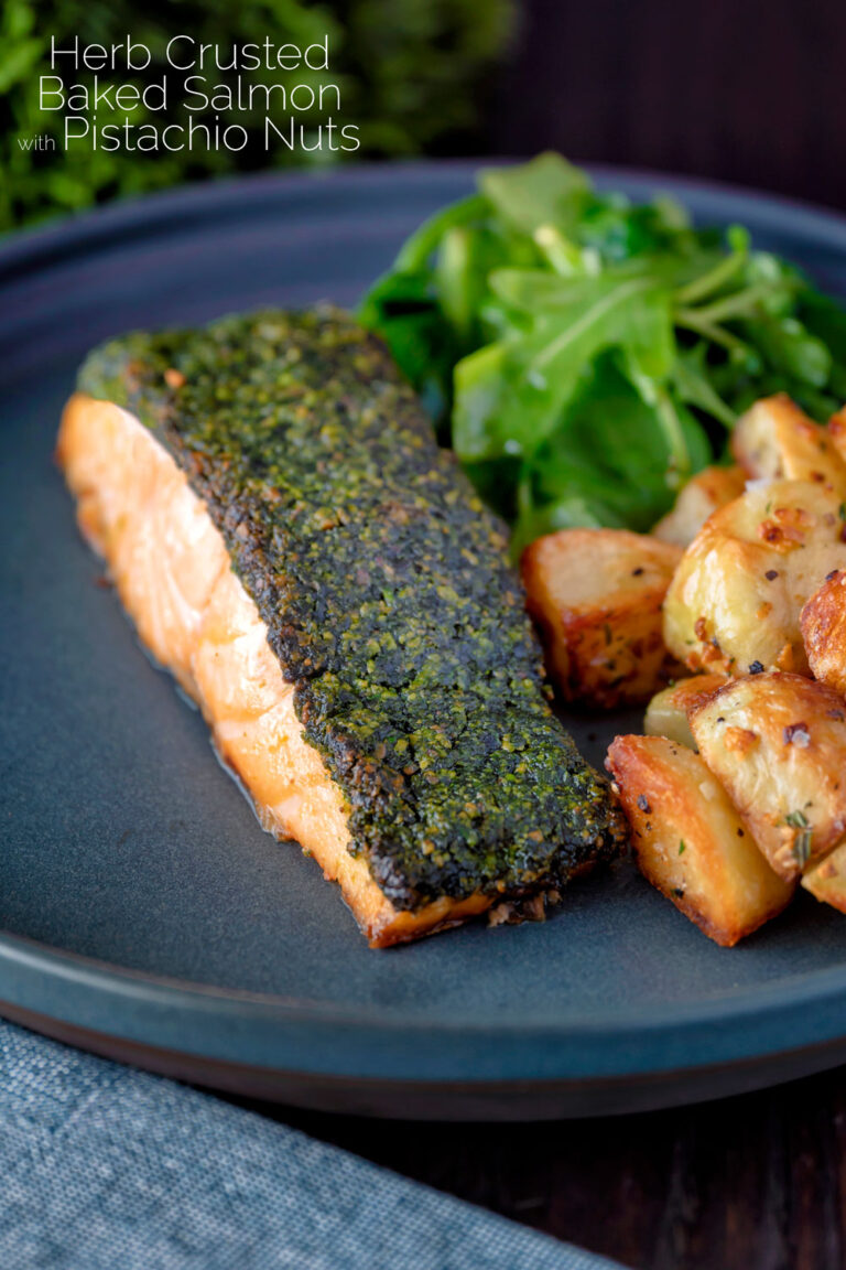 Herb Crusted Salmon with Pistachio Nuts Krumpli