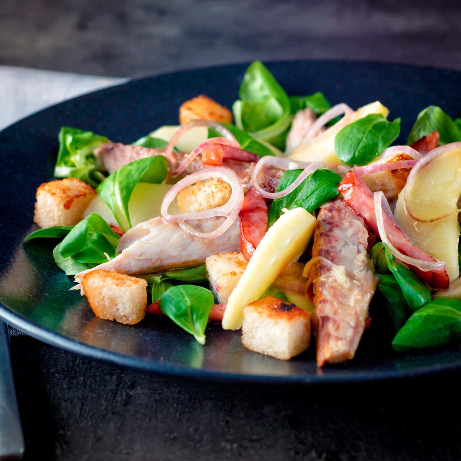 Smoked Mackerel Salad with Apple and Bacon Krumpli