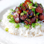 Vietnamese pork belly influenced by thit ba chi kho served with rice.