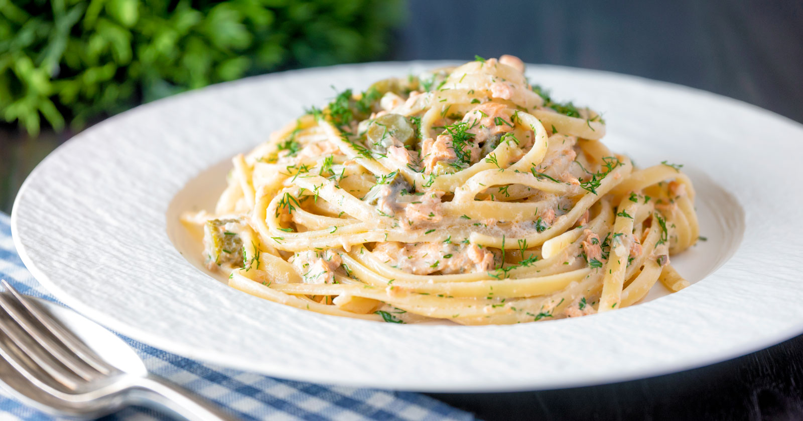 Canned Salmon Pasta with Creme Fraiche - Krumpli