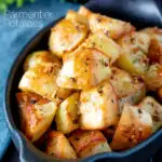 Parmentier potatoes with rosemary and garlic featuring a title overlay.