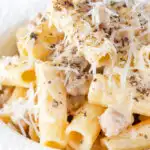 Penne rigatoni alla norcina with black pepper and creamy pork sausage.