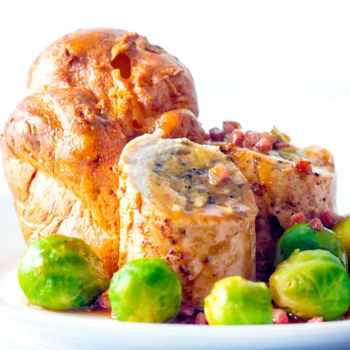 Chicken ballotine with sage and onion stuffing, bacon gravy, Yorkshire pudding & sprouts.