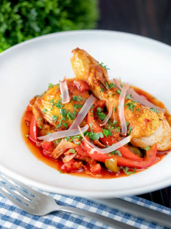Chicken Basque with peppers and tomatoes.