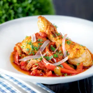 Chicken Basque with a pepper, smoked paprika and tomato sauce.