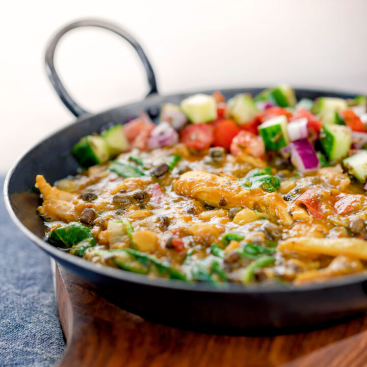 Northern Indian Chicken dhansak lentil curry with kachumber salad.