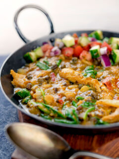 Chicken dhansak lentil curry with kachumber salad.