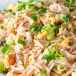 Close up Chinese takeaway style egg fried rice.