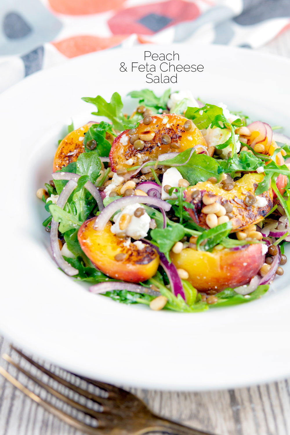 Peach and Feta Cheese Salad with Lentils Krumpli