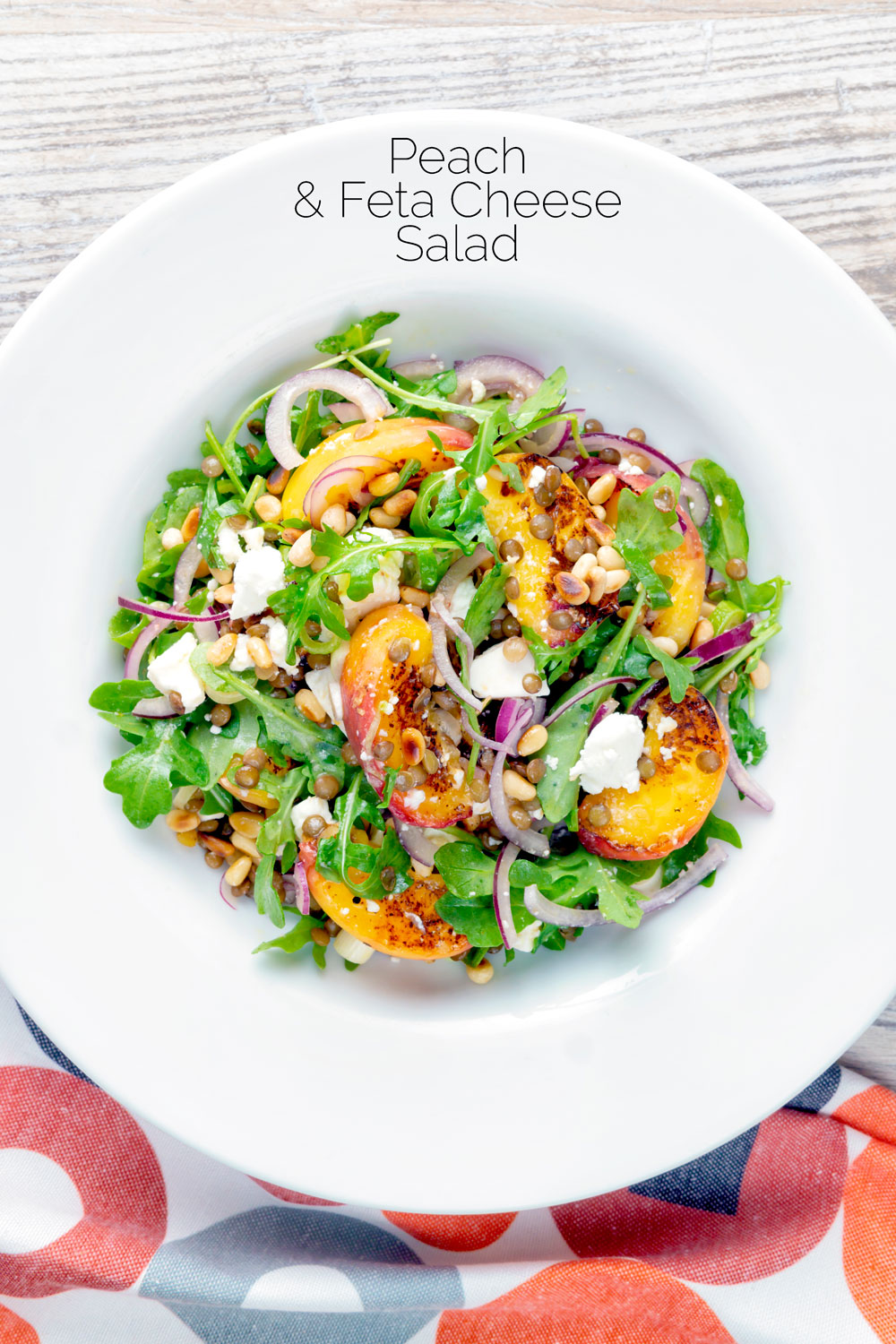 Peach and Feta Cheese Salad with Lentils Krumpli