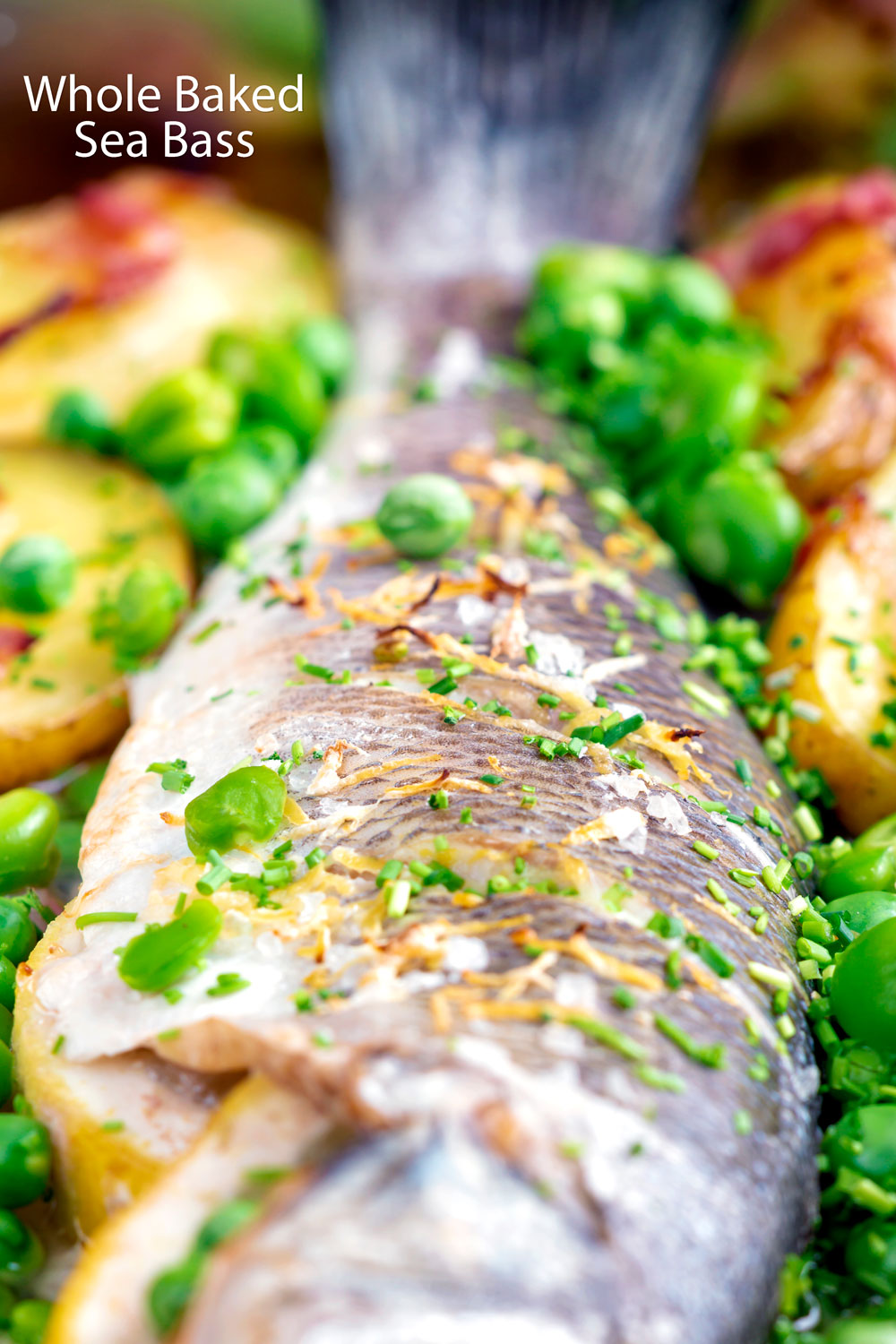 Whole Baked Sea Bass with Potatoes and Broad Beans - Krumpli