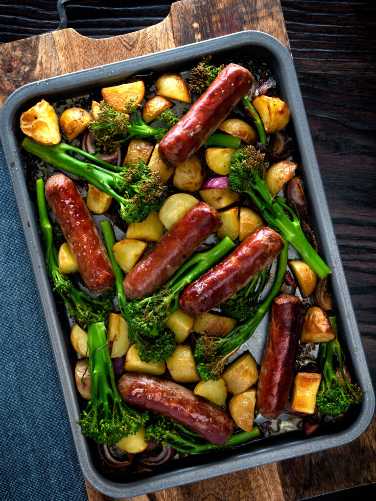 Sausage Tray Bake with Potato and Broccoli Krumpli