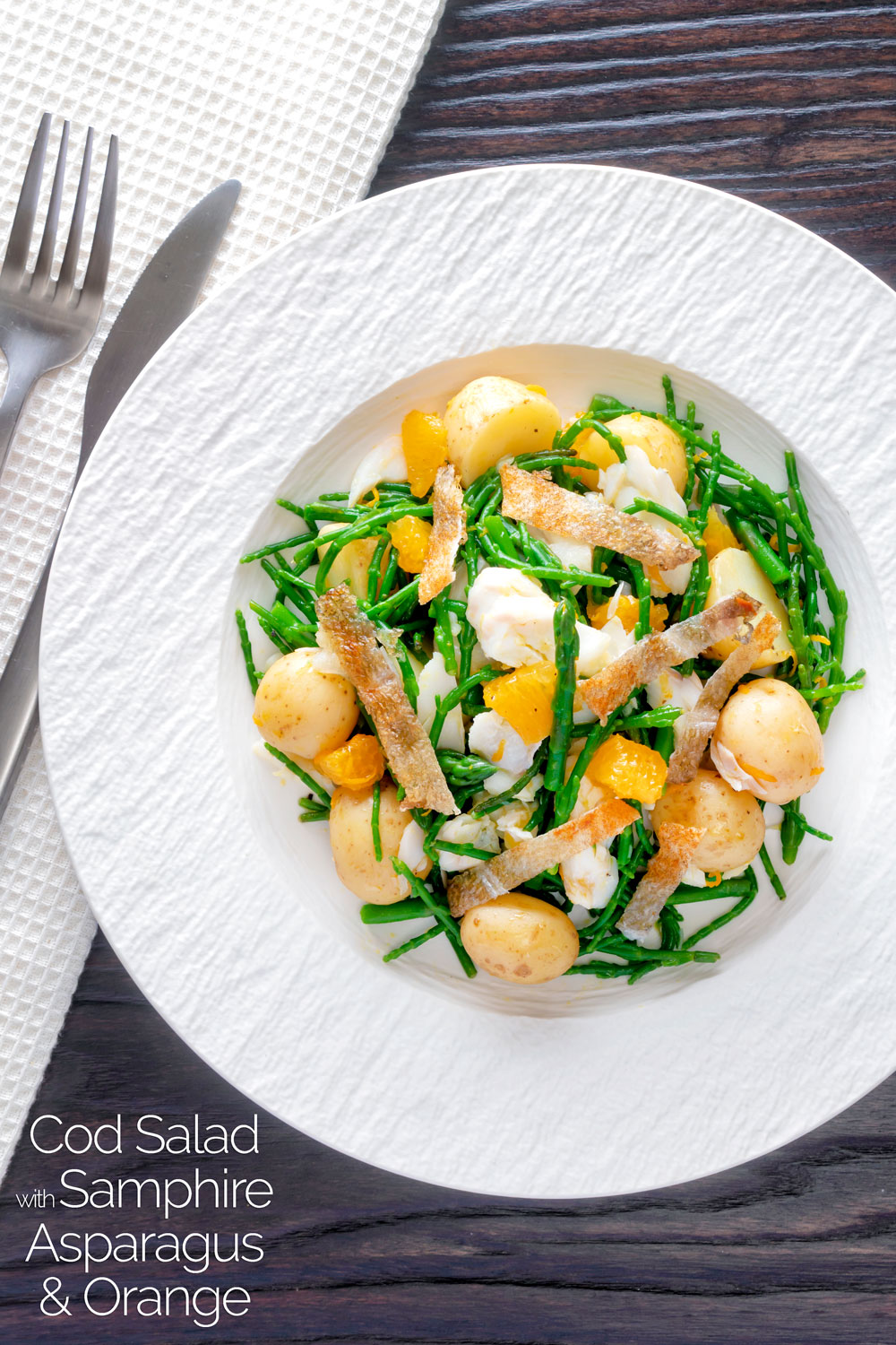 Cod Salad with Samphire, Asparagus and Orange Vinaigrette Krumpli