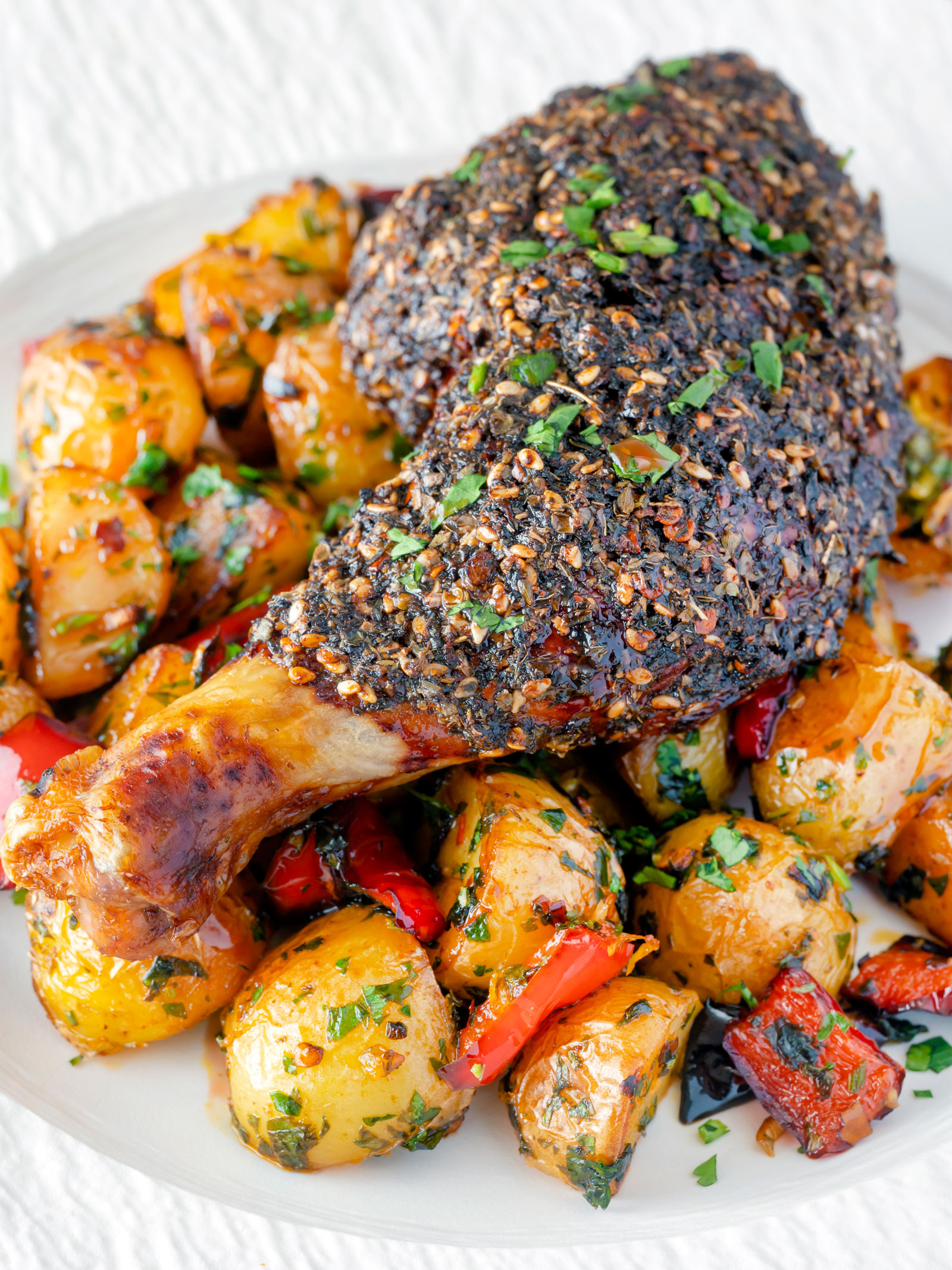 Zaatar Chicken Legs with Pomegranate Molasses Krumpli