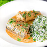Thai mackerel choo chee curry served with coriander rice.