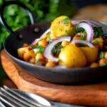 Chana aloo, a chickpea and potato curry with Indian influences.