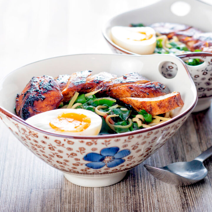 Hoisin chicken breast ramen with chard and a soft boiled egg.