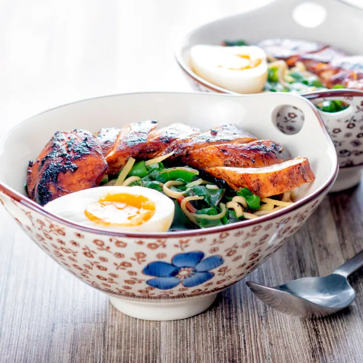 Hoisin chicken breast ramen with chard and a soft boiled egg.