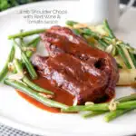 Lamb shoulder chops, red wine and tomato sauce with mash and green beans featuring a title overlay.