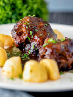 Rabo de toro or Spanish oxtail served with Parmentier potatoes.