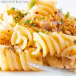 Smoked mackerel pasta with fusilli, chilli, lemon and golden breadcrumbs featuring a title overlay.