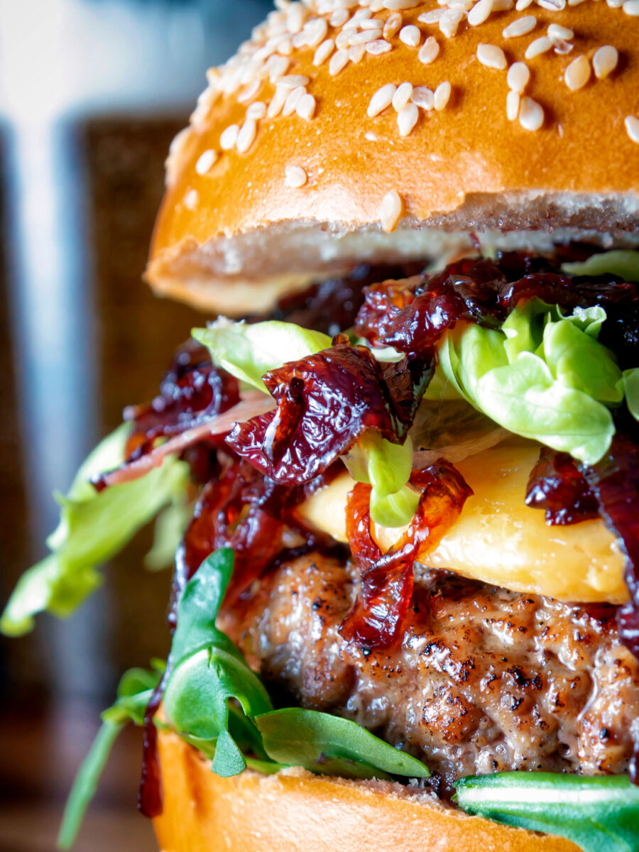Veal Burgers with Port Onions Krumpli