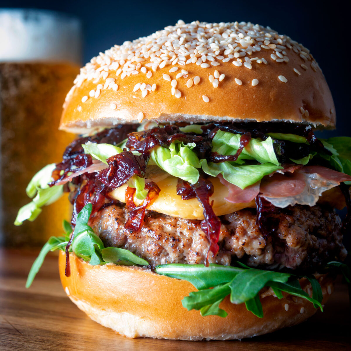 Veal Burgers with Port Onions Krumpli