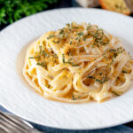 Blue cheese pasta with fettuccini a crispy golden sage crumb.