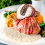 Chicken Balmoral with whisky cream sauce, carrot & swede mash and broccoli.