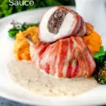 Chicken Balmoral with whisky cream sauce, carrot & swede mash and broccoli featuring a title overlay.
