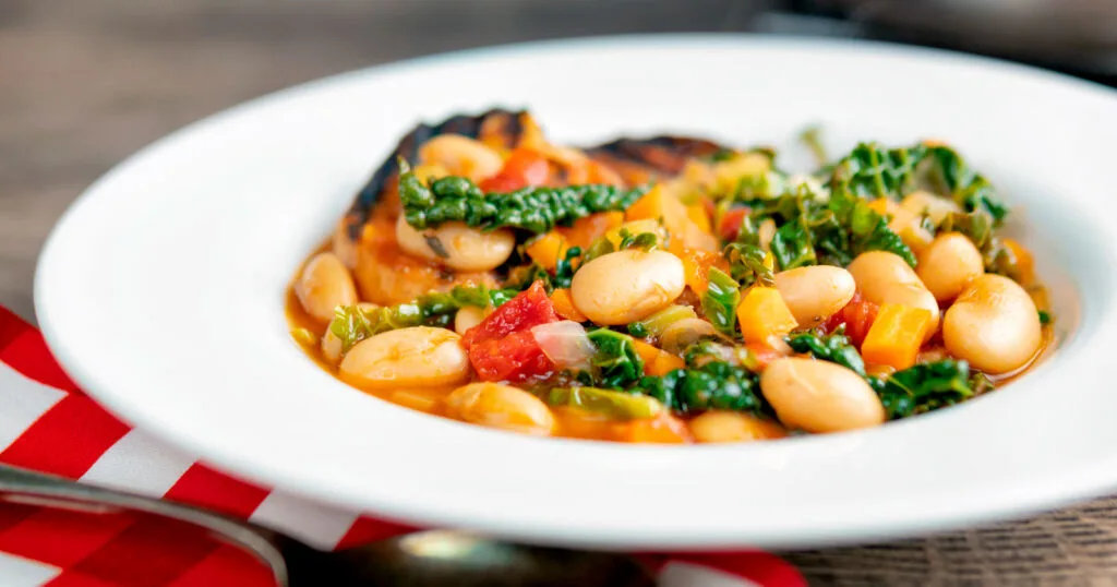 Quick Tuscan ribollita bean soup with toasted bread.