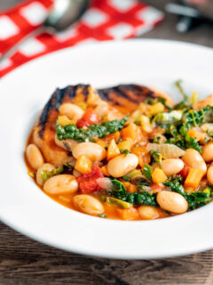 Quick Italian ribollita bean soup from Tuscany with toasted bread.