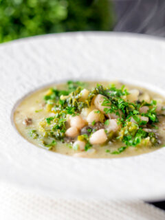 Quick cabbage and white bean soup with potatoes and capers.