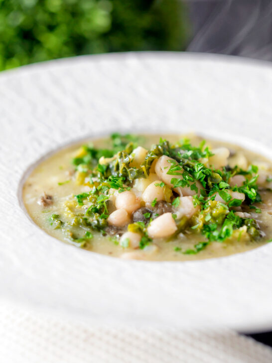 Quick cabbage and cannellini bean soup with potatoes and capers.