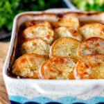 Traditional scalloped potato topped Lancashire hotpot.