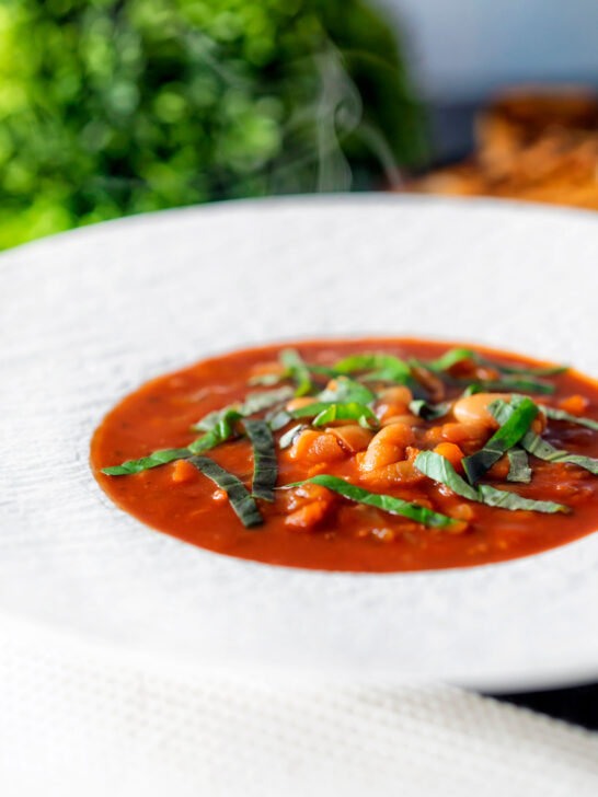 Slow cooker bean and tomato soup with balsamic vinegar.
