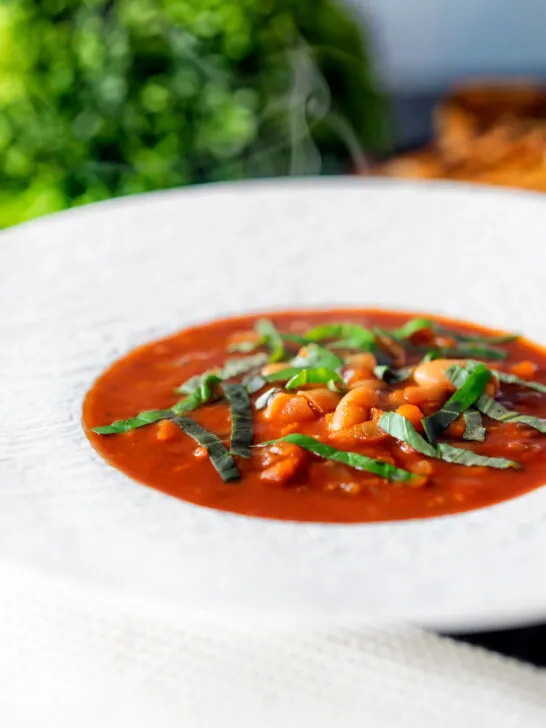 Slow cooker bean and tomato soup with balsamic vinegar.