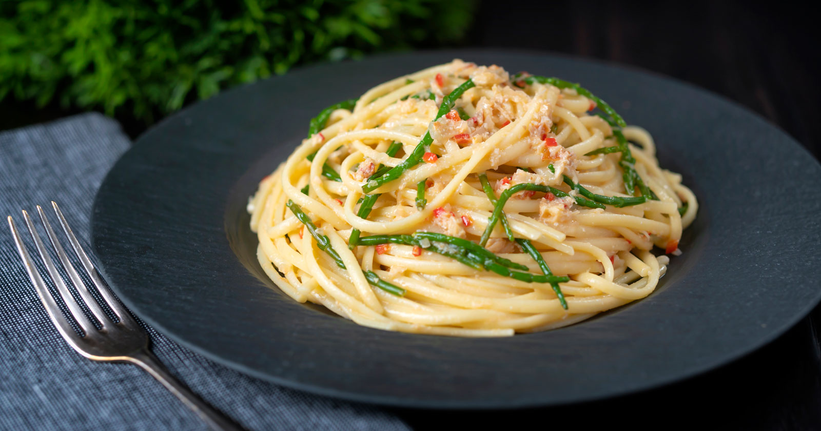 Crab Linguine with Chilli and Samphire
