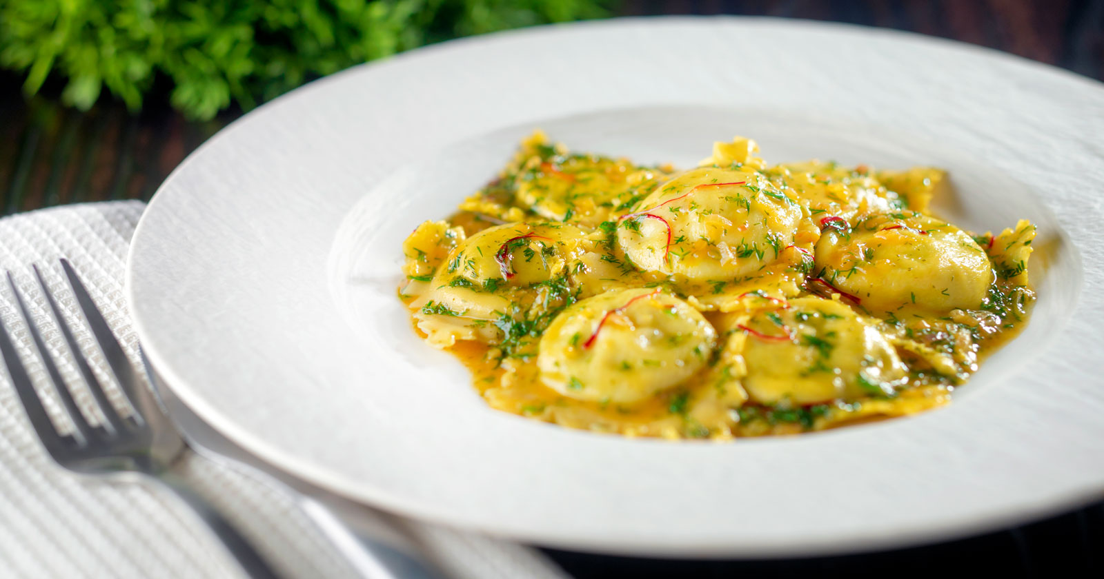 Crab Ravioli with Saffron Sauce