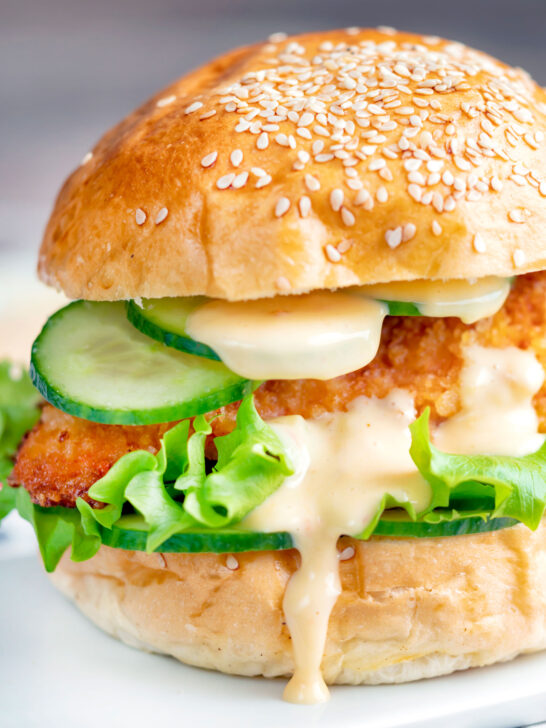 Crispy chicken breast fillet burger with sweet chilli mayo.